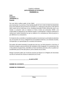 Carta poder Junta Ordinaria de Accionistas Documento