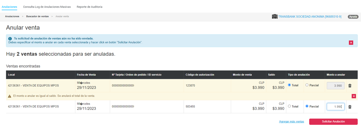 Módulos Y Reportes: Anulaciones Individuales - Portal Publico - Transbank