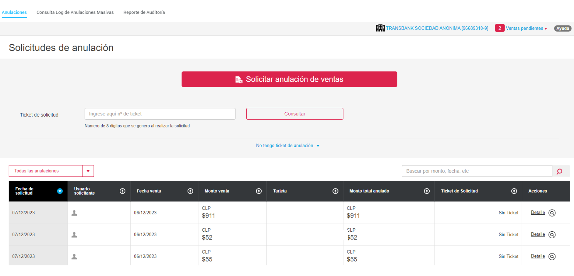 Módulos Y Reportes: Consultar Anulaciones - Portal Publico - Transbank