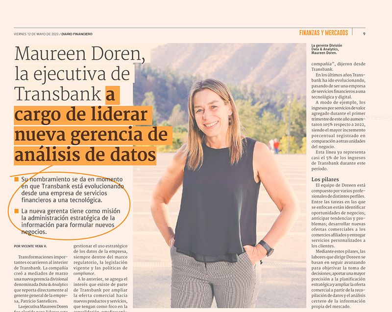 Maureen Doren, la ejecutiva de Transbank a cargo de liderar nueva gerencia de análisis de datos